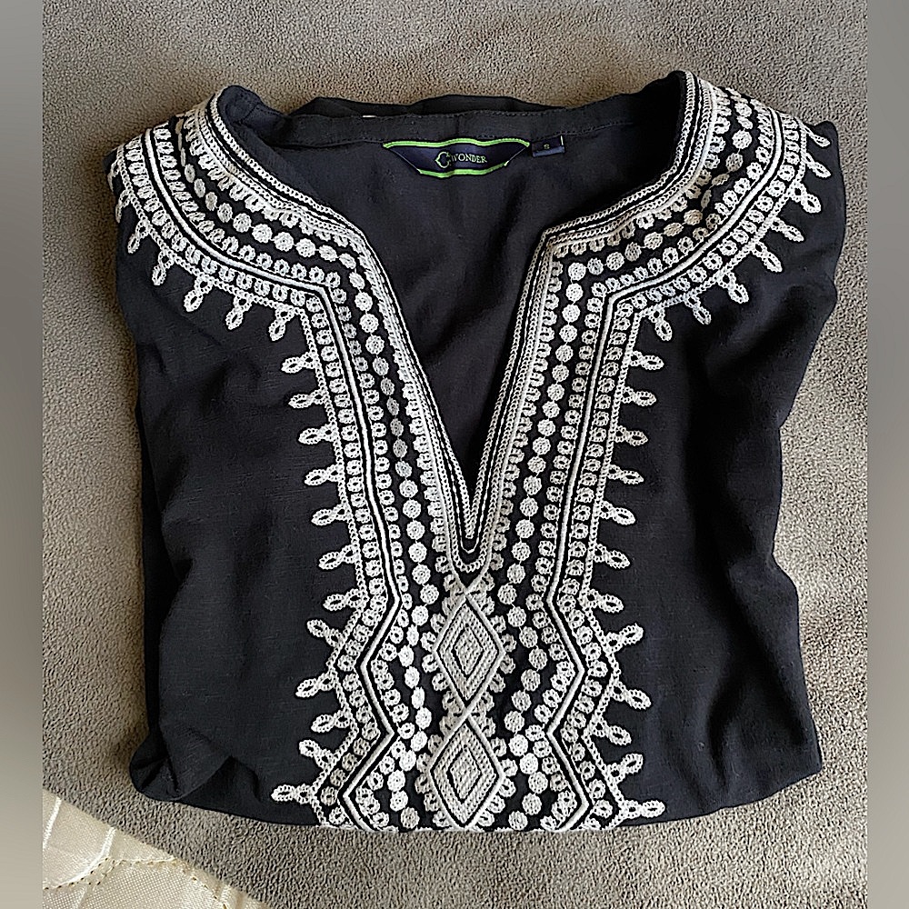 Super Dope Black Top with Embroidered Figure 8 | Custom Made in India | Like New